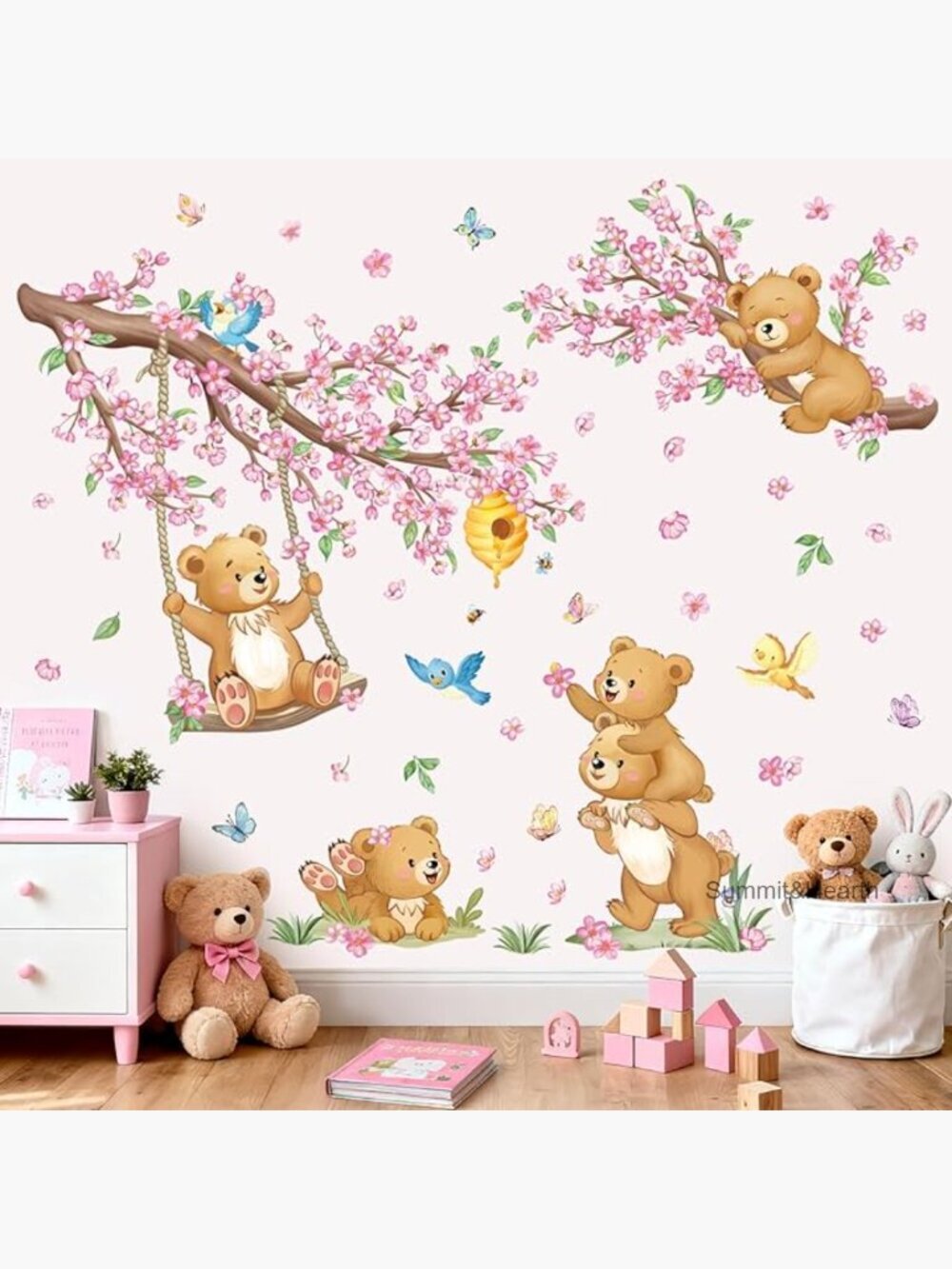 Woodland Animal Flower Wall Decals, Peel & Stick Nursery Decor